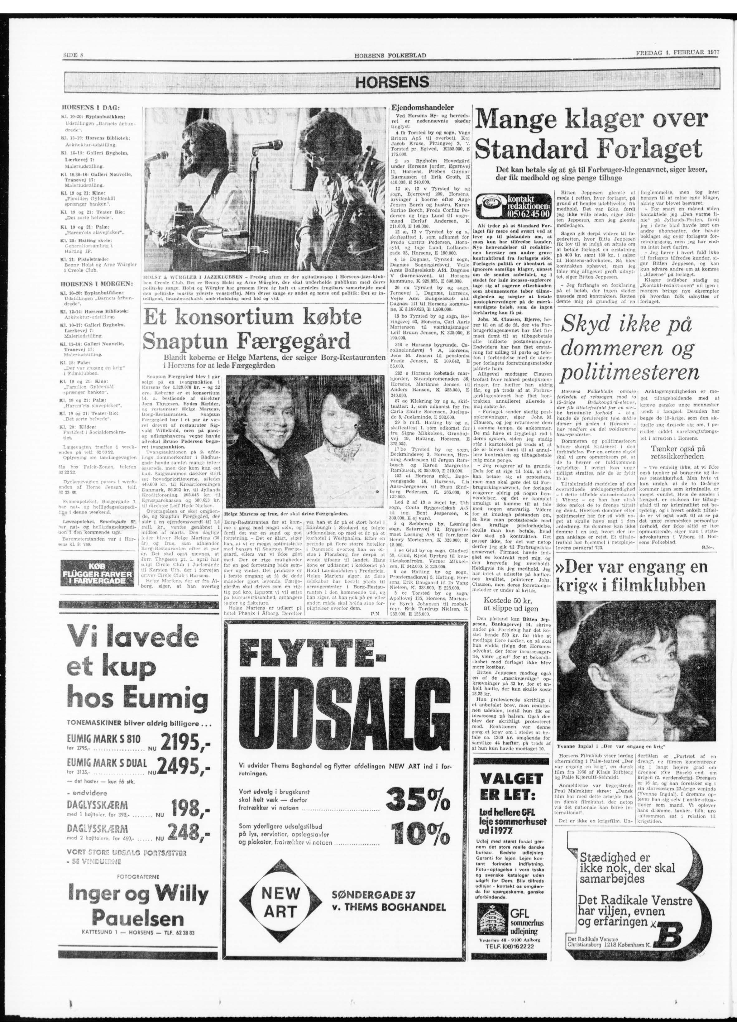 Artikel fra Horsens Folkeblad, Lis sælger Bøgevangsgade 16 til Hugo Sindberg Pedersen for 265.000 (ejendomsværdi kr. 130.000)